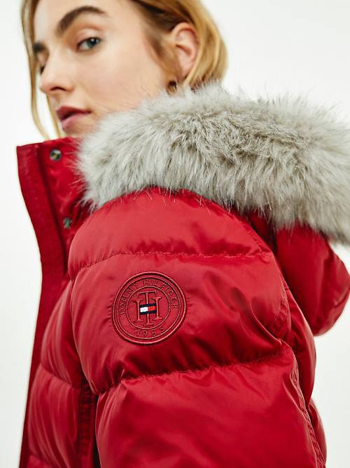 Red Tommy Hilfiger Essential Monogram Down-Filled Women's Jackets | TH359OCS