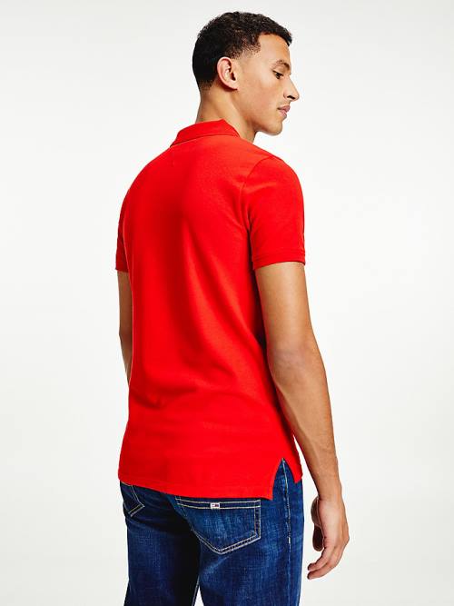 Red Tommy Hilfiger Essential Organic Cotton Slim Fit Men's Polo Shirts | TH762LER