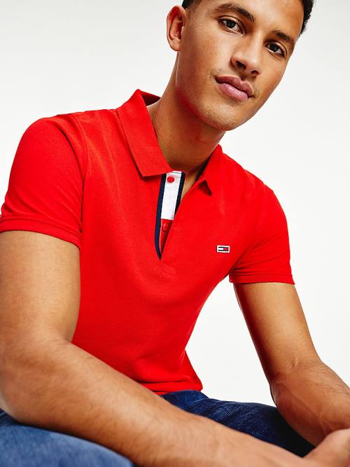 Red Tommy Hilfiger Essential Organic Cotton Slim Fit Men's Polo Shirts | TH762LER