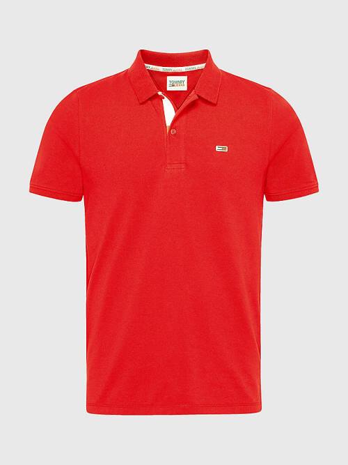 Red Tommy Hilfiger Essential Organic Cotton Slim Fit Men's Polo Shirts | TH762LER