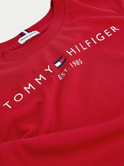 Red Tommy Hilfiger Essential Organic Cotton Logo Girls' T Shirts | TH943EZJ