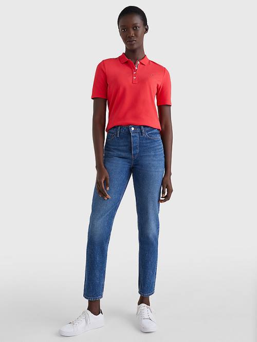 Red Tommy Hilfiger Essential Placket Detail Women's Polo Shirts | TH150EQG