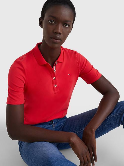 Red Tommy Hilfiger Essential Placket Detail Women's Polo Shirts | TH150EQG