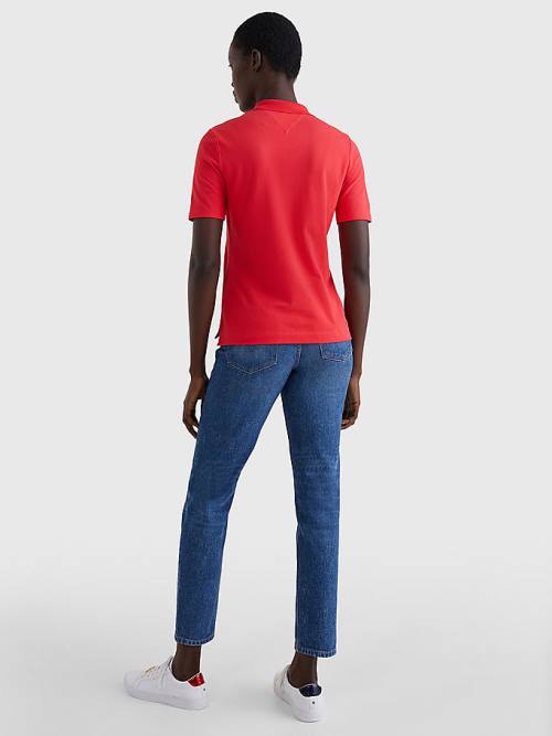 Red Tommy Hilfiger Essential Placket Detail Women's Polo Shirts | TH150EQG