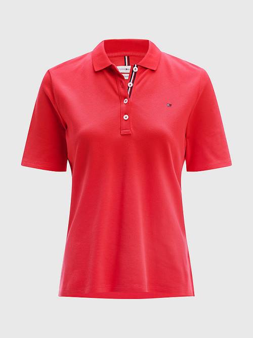 Red Tommy Hilfiger Essential Placket Detail Women's Polo Shirts | TH150EQG