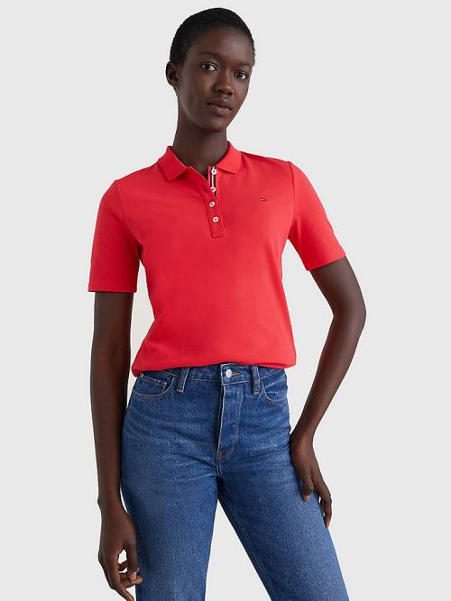 Red Tommy Hilfiger Essential Placket Detail Women\'s Polo Shirts | TH150EQG