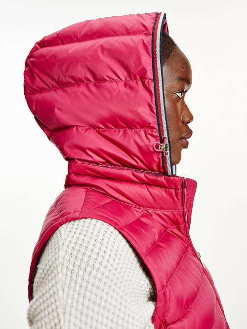 Red Tommy Hilfiger Essential Removable Hood Down Vest Women's Coats | TH127PUZ