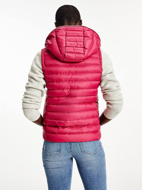 Red Tommy Hilfiger Essential Removable Hood Down Vest Women's Coats | TH127PUZ