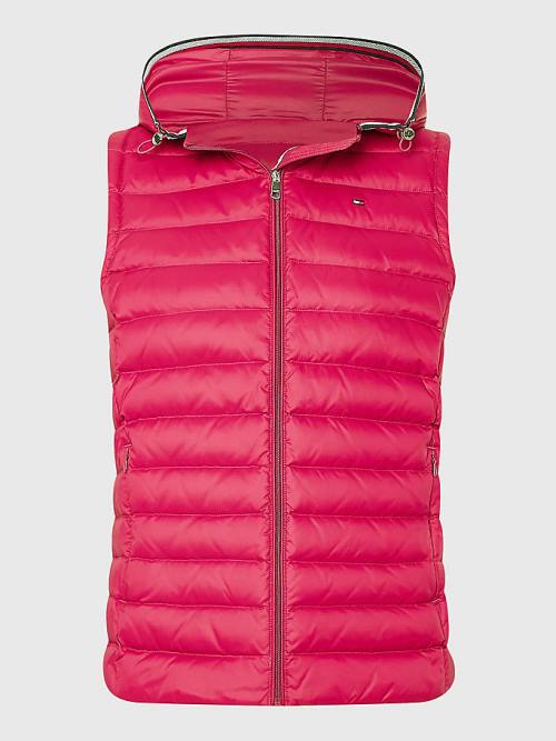 Red Tommy Hilfiger Essential Removable Hood Down Vest Women's Coats | TH127PUZ