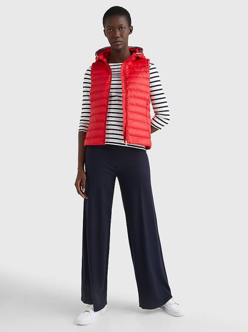 Red Tommy Hilfiger Essential Removable Hood Down Vest Women's Coats | TH405NBD