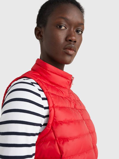 Red Tommy Hilfiger Essential Removable Hood Down Vest Women's Coats | TH405NBD