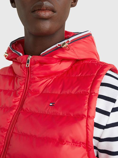 Red Tommy Hilfiger Essential Removable Hood Down Vest Women's Coats | TH405NBD