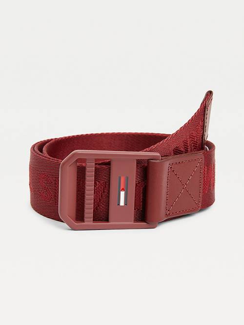 Red Tommy Hilfiger Essential Webbing Logo Men\'s Belts | TH398MBO