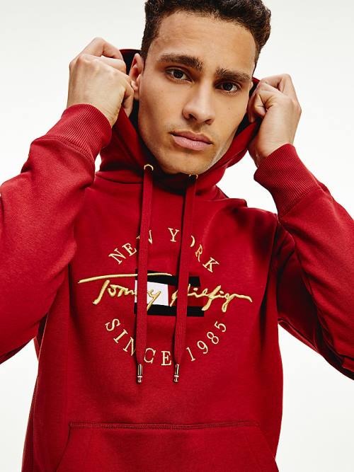 Red Tommy Hilfiger Exclusive Icons Men's Hoodie | TH081XNC