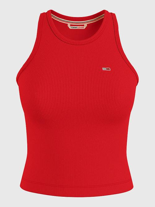 Red Tommy Hilfiger Feminine Ribbed Tank Top Women's T Shirts | TH541BIX