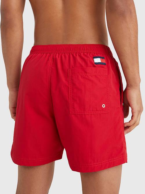 Red Tommy Hilfiger Flag Mid Length Drawstring Shorts Men's Swimwear | TH381EDU