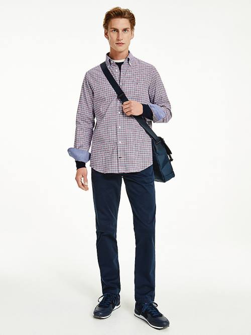 Red Tommy Hilfiger Gingham Check Organic Oxford Cotton Men's Shirts | TH986BQZ