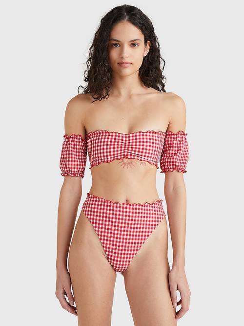 Red Tommy Hilfiger Gingham Cheeky Fit Bikini Bottoms Women's Swimwear | TH925HNP