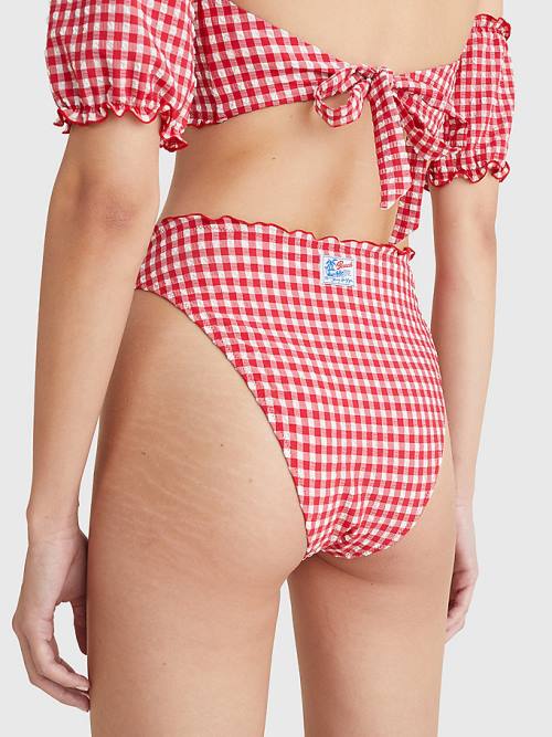 Red Tommy Hilfiger Gingham Cheeky Fit Bikini Bottoms Women's Swimwear | TH925HNP