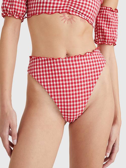 Red Tommy Hilfiger Gingham Cheeky Fit Bikini Bottoms Women\'s Swimwear | TH925HNP