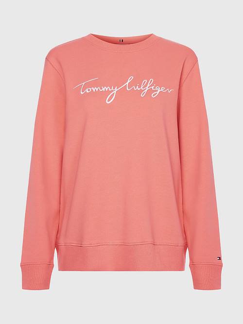 Red Tommy Hilfiger Graphic Crew Neck Women's Sweatshirts | TH986YHA