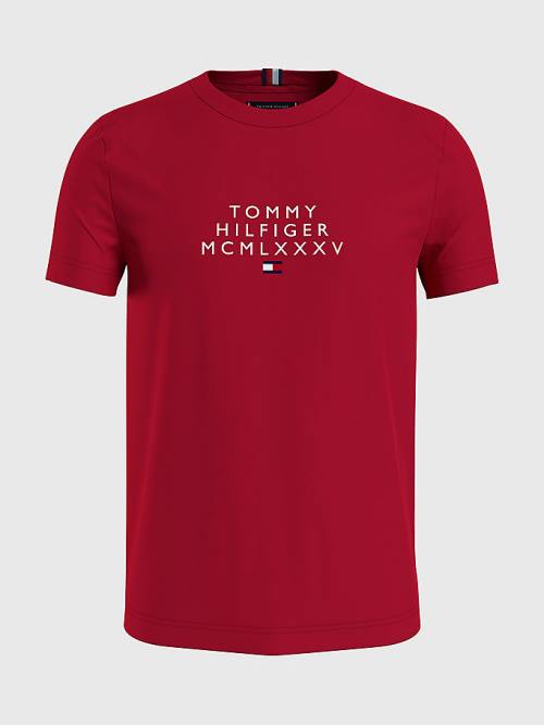 Red Tommy Hilfiger Graphic Logo Men\'s T Shirts | TH278VDB