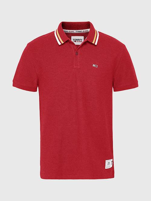 Red Tommy Hilfiger Heathered Knit Tipped Collar Men's Polo Shirts | TH285XKW