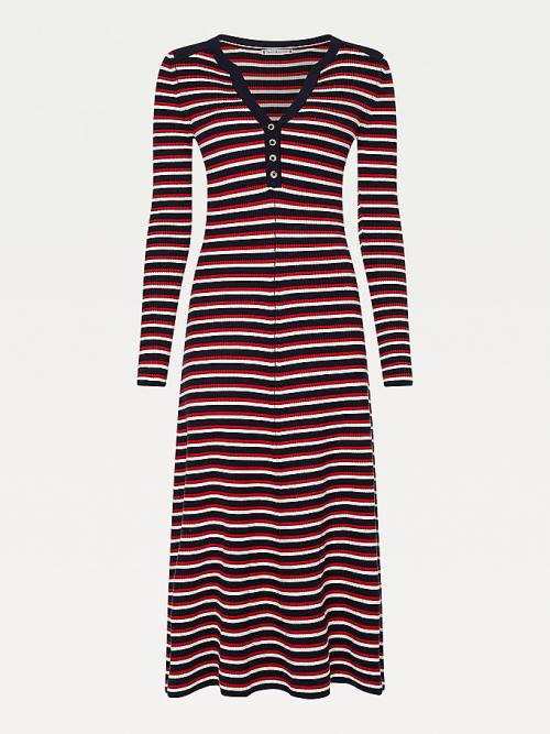 Red Tommy Hilfiger Henley Fit And Flare Midi Women's Dress | TH673UBR