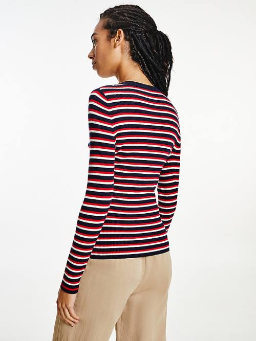 Red Tommy Hilfiger Henley Ribbed Wool Blend Jumper Women's Sweaters | TH031WYV