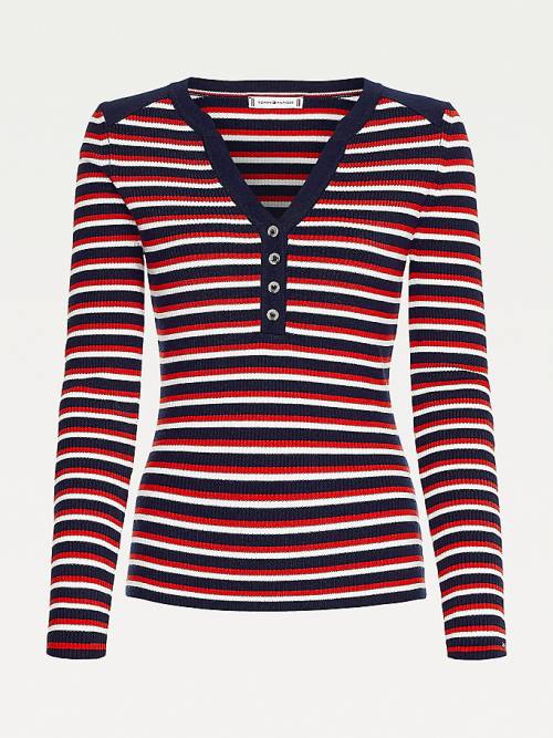 Red Tommy Hilfiger Henley Ribbed Wool Blend Jumper Women's Sweaters | TH031WYV