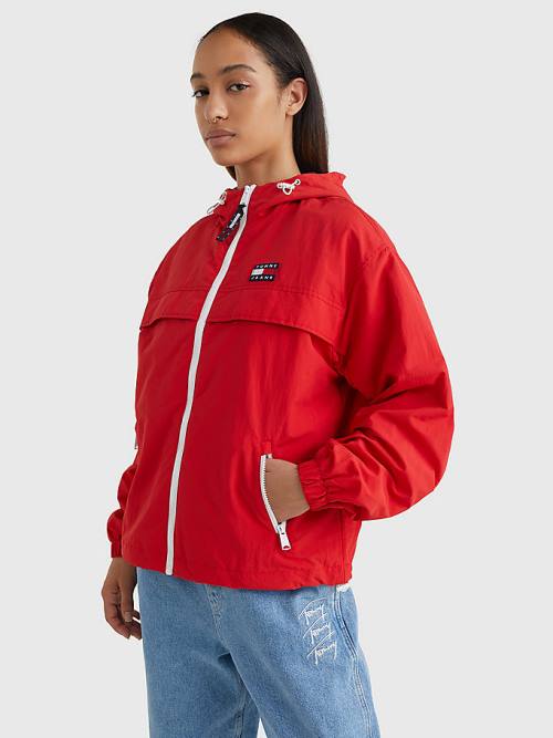 Red Tommy Hilfiger Hooded Chicago Windbreaker Women\'s Jackets | TH035XAF