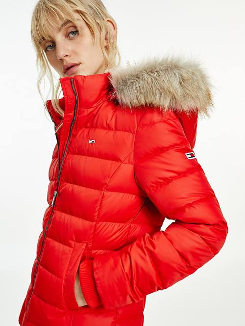 Red Tommy Hilfiger Hooded Down Women's Jackets | TH043PDX