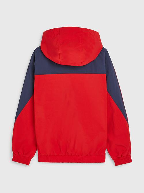 Red Tommy Hilfiger Hooded Logo Chicago Windbreaker Girls' Jackets | TH318SEM