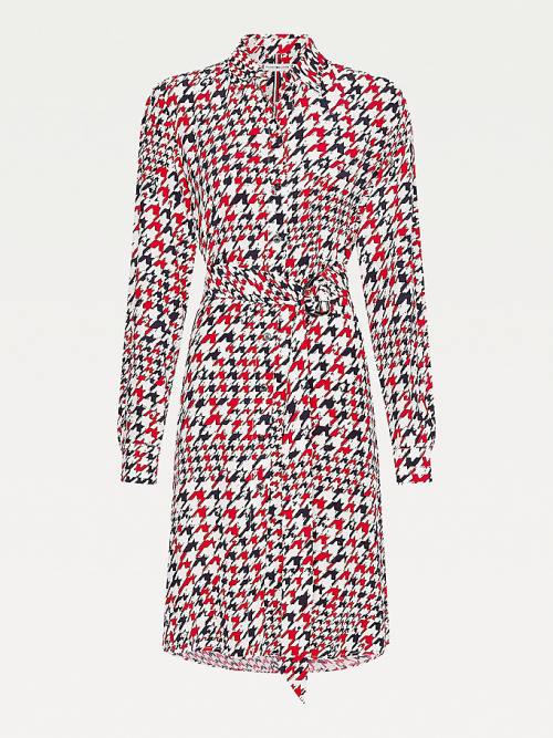 Red Tommy Hilfiger Houndstooth Relaxed Fit Viscose Shirt Women's Dress | TH042GZN