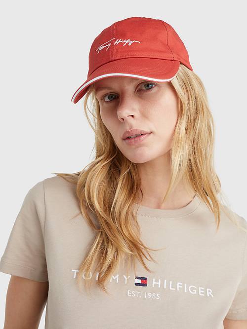 Red Tommy Hilfiger Iconic Signature Logo Cap Women's Hats | TH421MQL