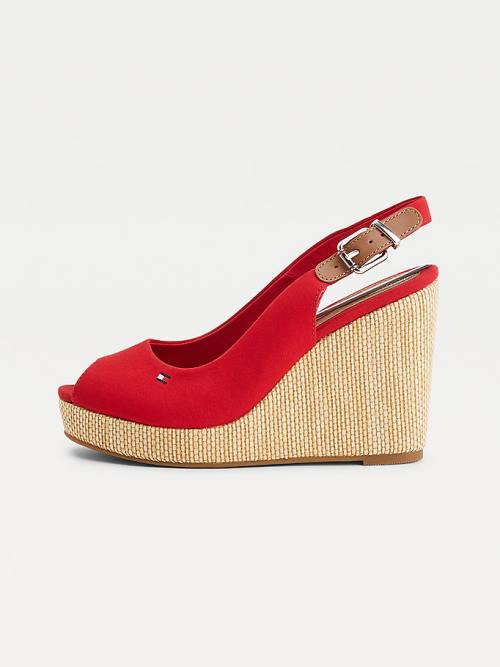 Red Tommy Hilfiger Iconic Slingback Espadrille High Heel Wedges Women's Sandals | TH721DSQ