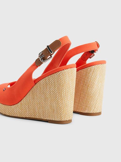 Red Tommy Hilfiger Iconic Slingback Espadrille High Heel Wedges Women's Sandals | TH942MZN