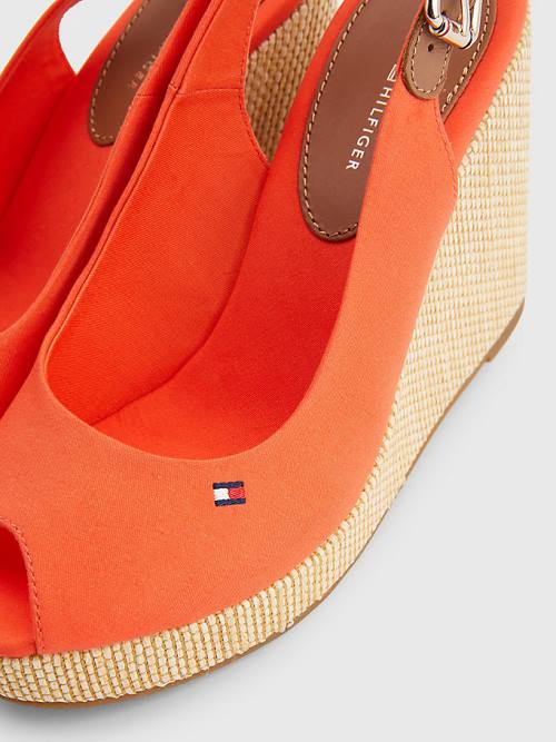 Red Tommy Hilfiger Iconic Slingback Espadrille High Heel Wedges Women's Sandals | TH942MZN