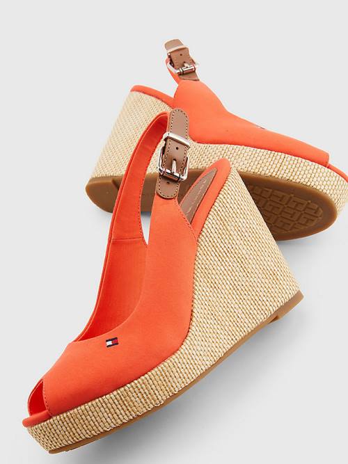 Red Tommy Hilfiger Iconic Slingback Espadrille High Heel Wedges Women's Sandals | TH942MZN