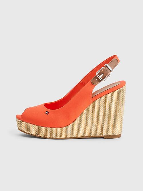 Red Tommy Hilfiger Iconic Slingback Espadrille High Heel Wedges Women's Sandals | TH942MZN