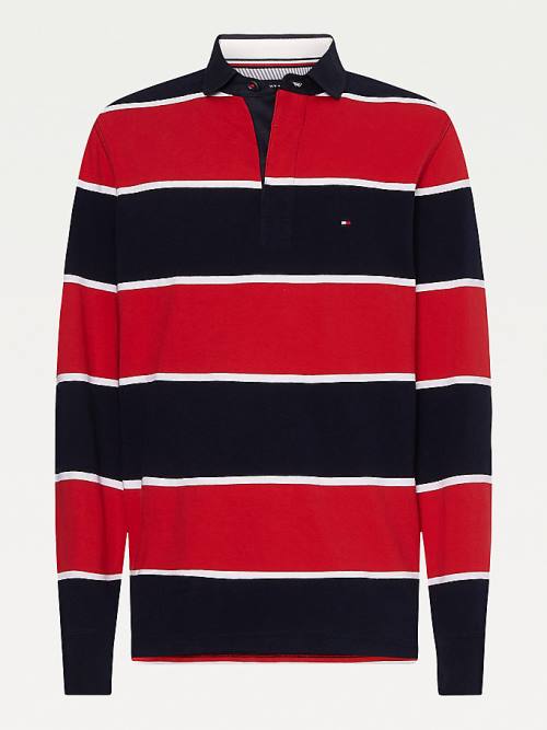 Red Tommy Hilfiger Iconic Stripe Rugby Shirt Men's Polo Shirts | TH732SLP