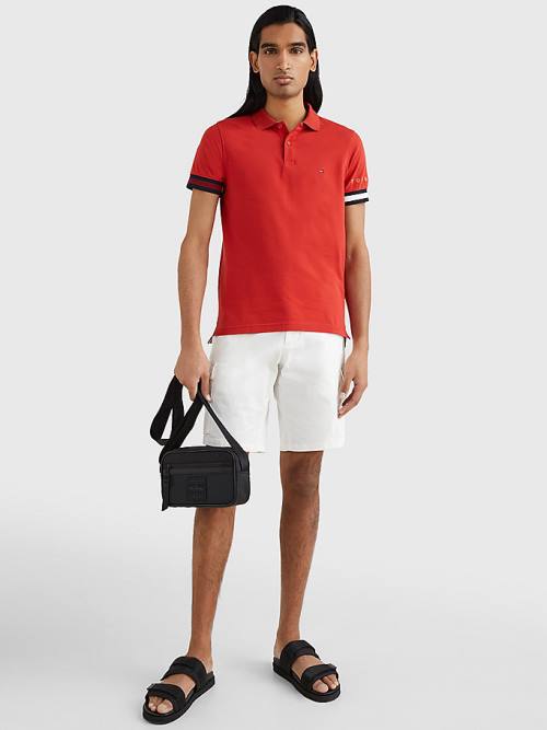 Red Tommy Hilfiger Icons Flag Slim Fit Men's Polo Shirts | TH102PHY