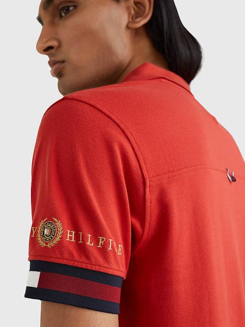 Red Tommy Hilfiger Icons Flag Slim Fit Men's Polo Shirts | TH102PHY