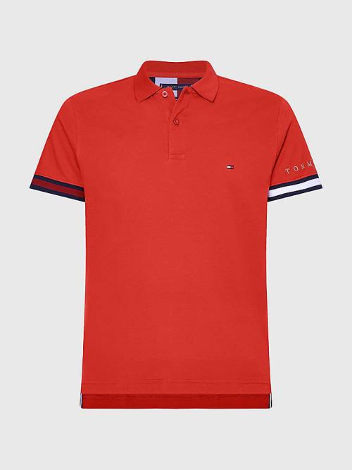 Red Tommy Hilfiger Icons Flag Slim Fit Men's Polo Shirts | TH102PHY