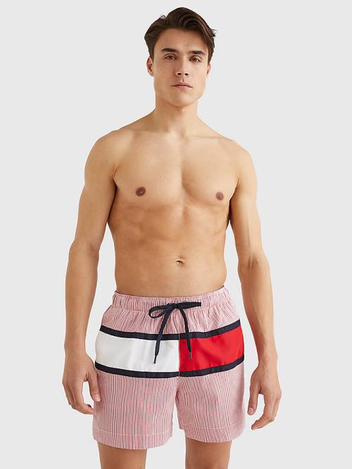 Red Tommy Hilfiger Ithaca Stripe Colour-Blocked Mid Length Shorts Men's Swimwear | TH248IQP