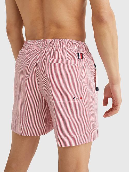 Red Tommy Hilfiger Ithaca Stripe Colour-Blocked Mid Length Shorts Men's Swimwear | TH248IQP