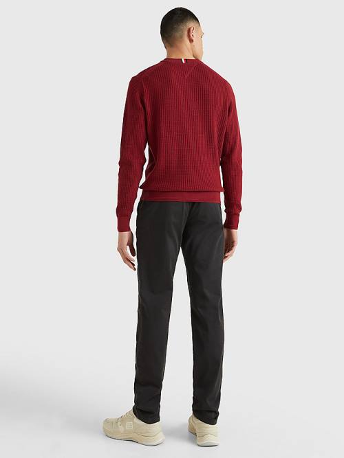 Red Tommy Hilfiger Knitted Grid Check Crew Neck Jumper Men's Sweaters | TH953IUQ