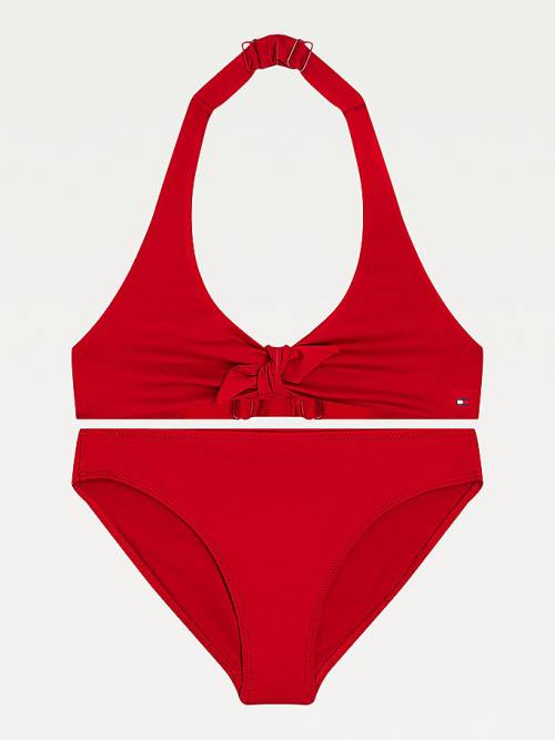 Red Tommy Hilfiger Knot Front Triangle Bikini Set Girls\' Swimwear | TH986TES