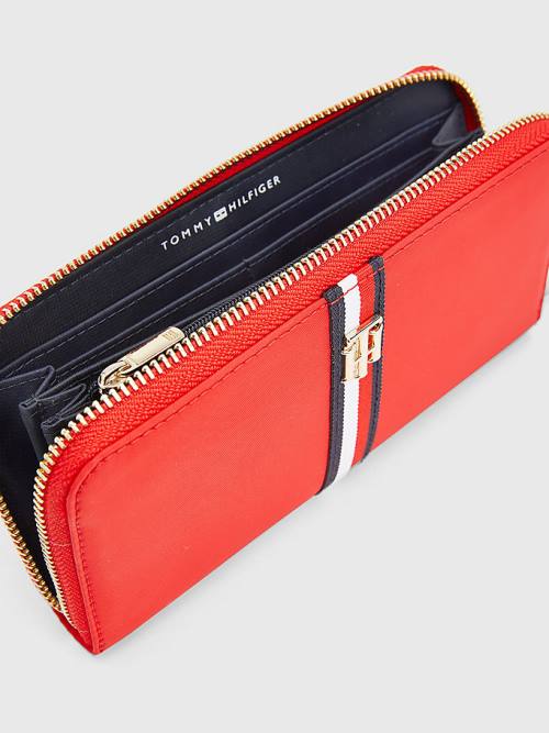 Red Tommy Hilfiger Large Zip-Around Signature Women's Wallets | TH083COQ