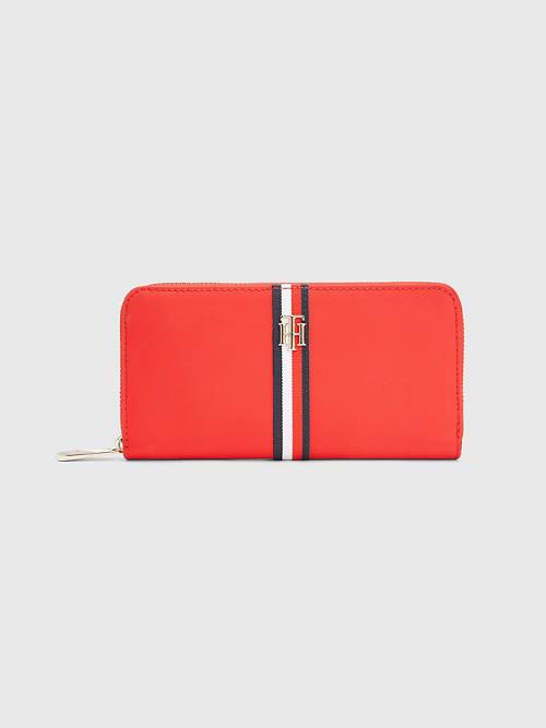 Red Tommy Hilfiger Large Zip-Around Signature Women\'s Wallets | TH083COQ